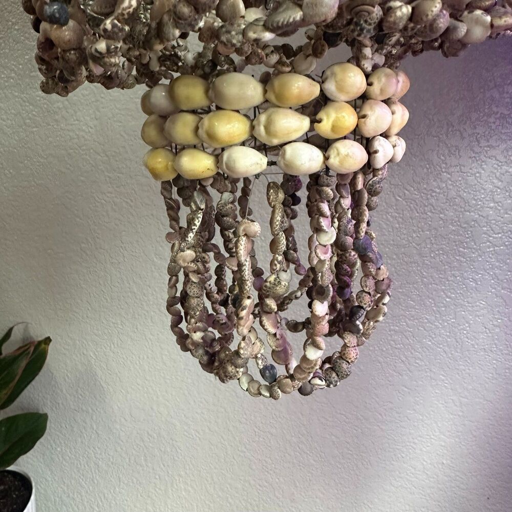 1970's Vintage Sea Shell Hanging Plant Holder Coastal Boho Mobile Chandelier - Picture 7 of 8